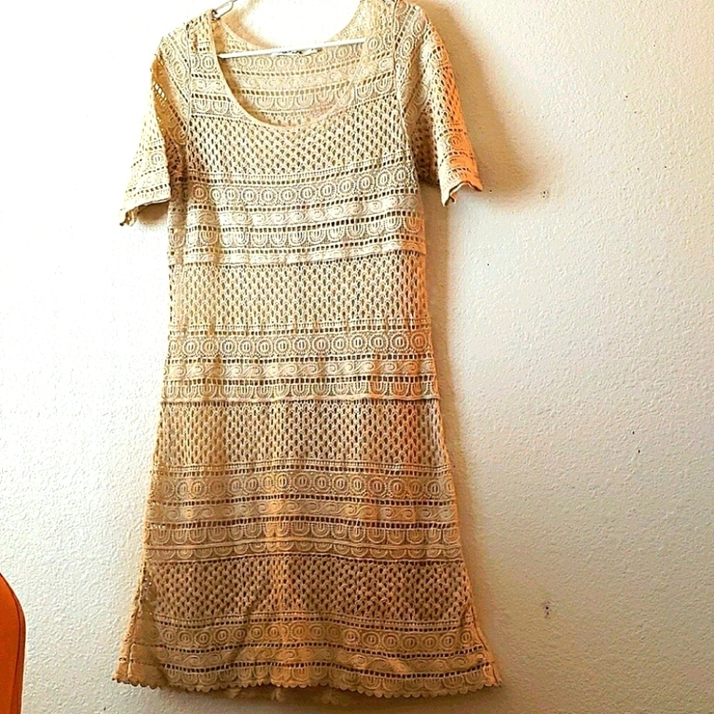 Solitare Boho Crocheted Cream Lace Swim Cover Up Size M